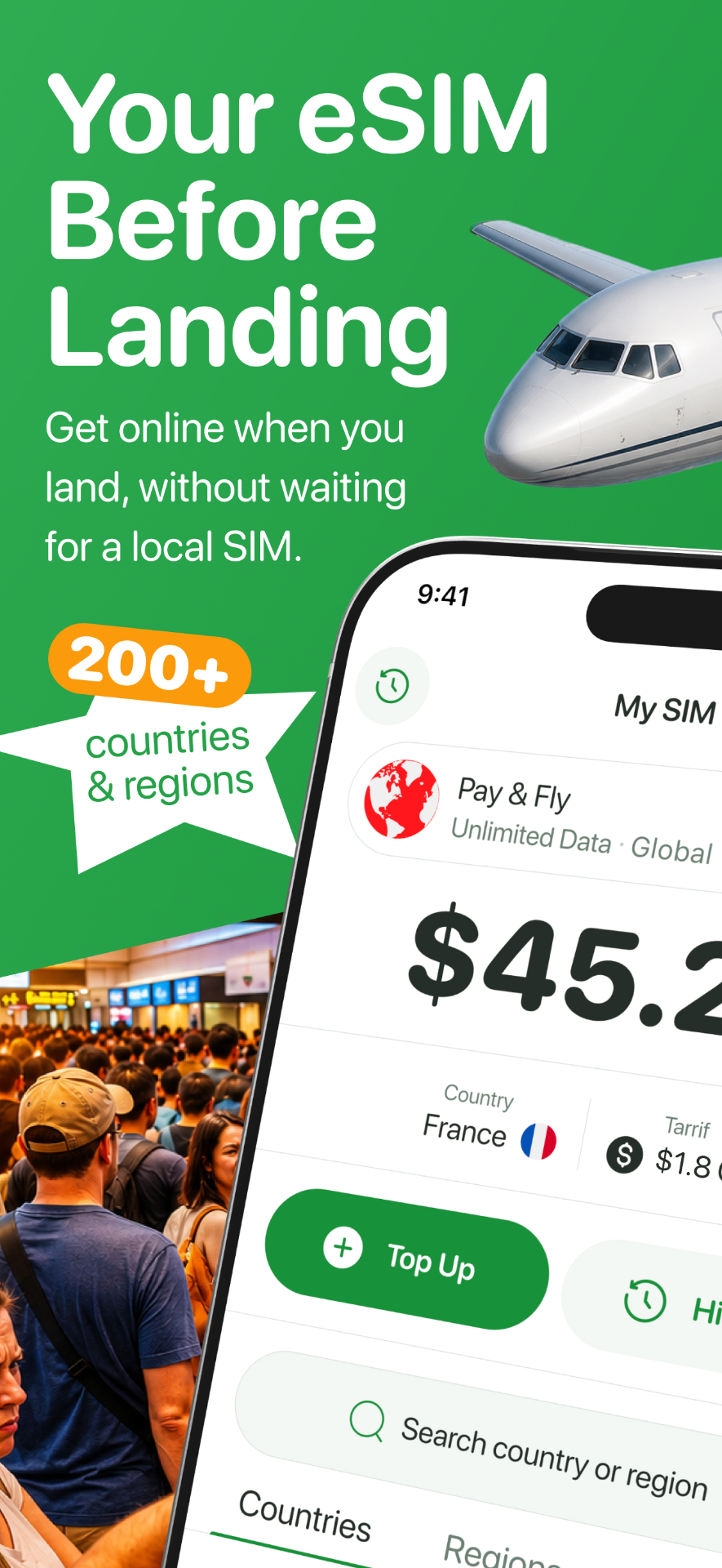 Roamly app — eSIM management screen